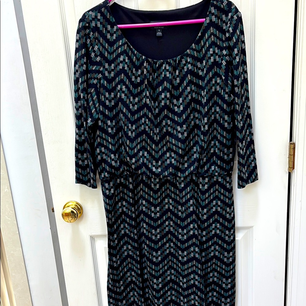 Connected Apparel Black and Blue Sheath Dress with Cuffed Sleeves